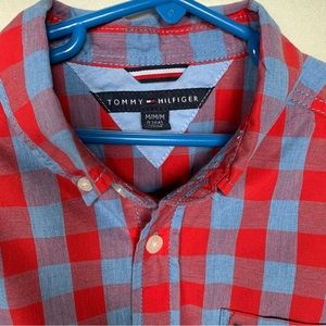 TOMMY HILFIGER Oxford Shirt Preppy Holiday Blue Red Checks Boys Size M 12 14